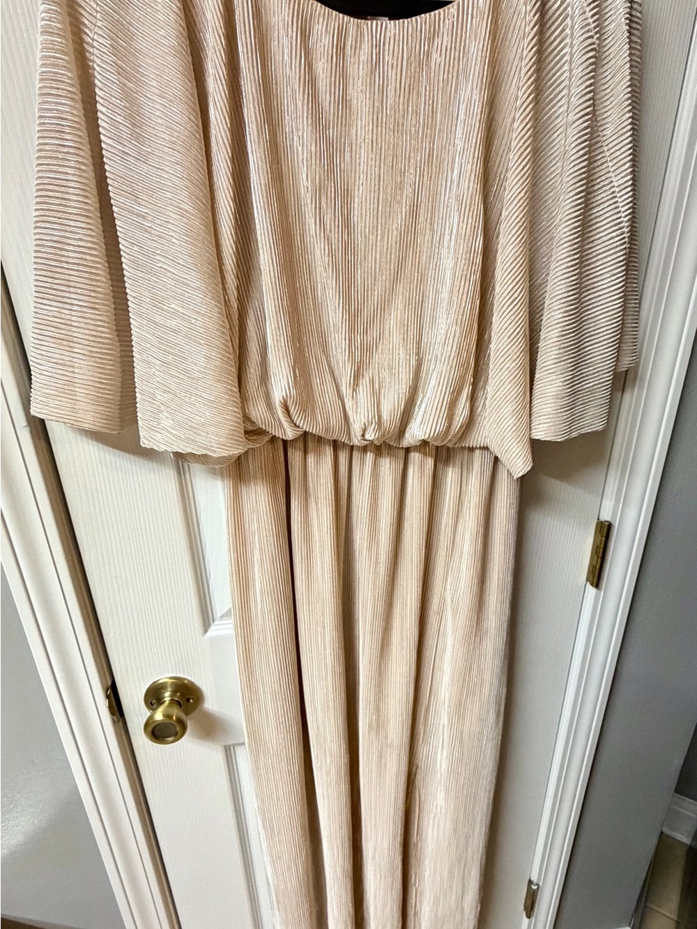 Pleated Cream Maxi Dress with Blouson Waist